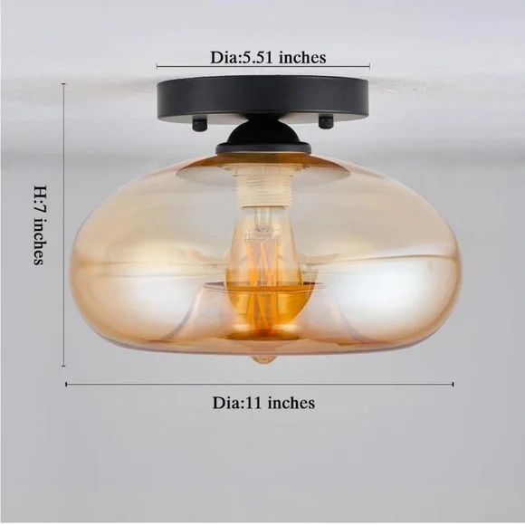 Mid-Century Modern Amber Flush Mount Ceiling Light - Picture 6 of 11